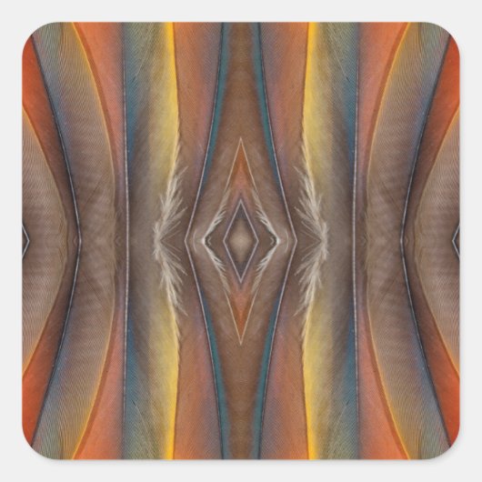 Scarlet Macaw feather design Quadratischer Aufkleber (Vorderseite)