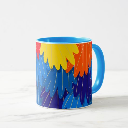 Scarlet Macaw Parrot Feather Muster Tasse (VorderseiteRechts)