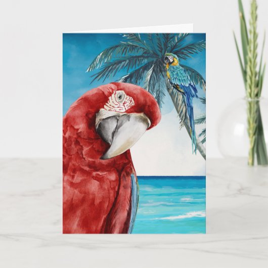 Scarlet Macaw Parrot Wasserfarbe tropisch Karte (Vorderseite)