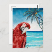 Scarlet Macaw Parrot Wasserfarbe tropisch Postkarte (Vorne/Hinten)