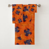 Scarlet Orange Mohn Nahtloses Muster Badhandtuch Set (Insitu)