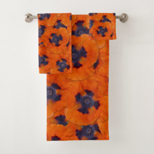 Scarlet Orange Mohn Nahtloses Muster Badhandtuch Set