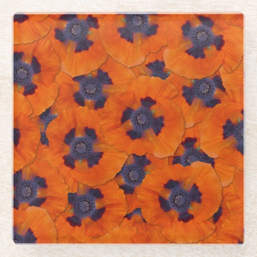 Scarlet Orange Poppy Nahtloses Muster Glasuntersetzer (Vorderseite)