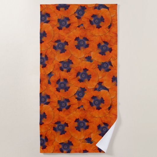 Scarlet Orange Poppy Nahtloses Muster Strandtuch (Vorderseite)