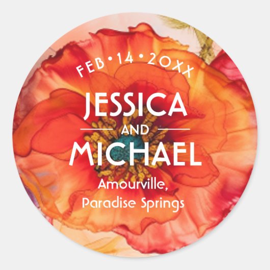 Scarlet Petal Elegante Runder Aufkleber (Vorderseite)