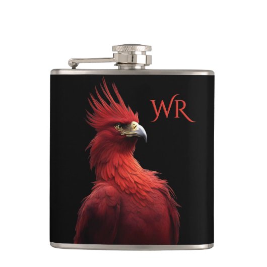 Scarlet Phoenix Sits Proudly Monogram Flachmann (Vorderseite)