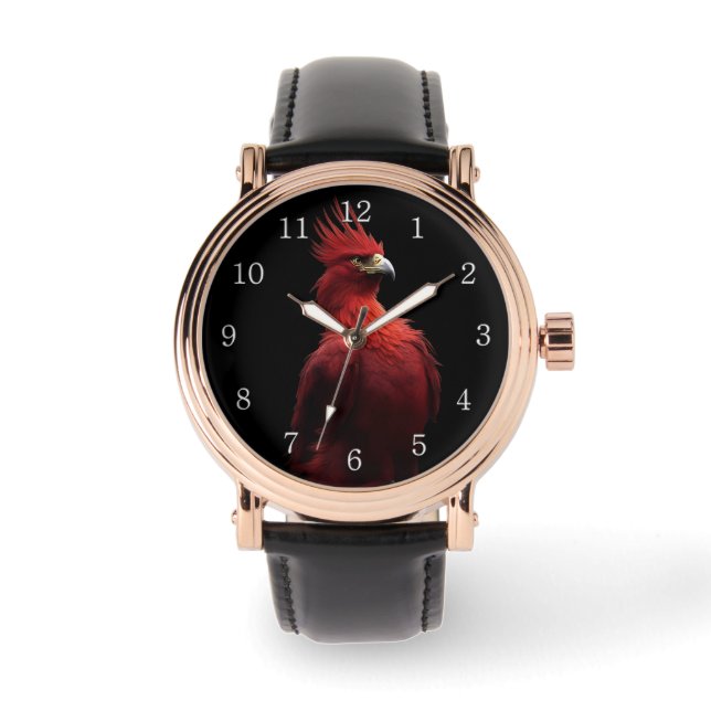 Scarlet Phoenix Sits stolz White Numbers Armbanduhr (Vorderseite)