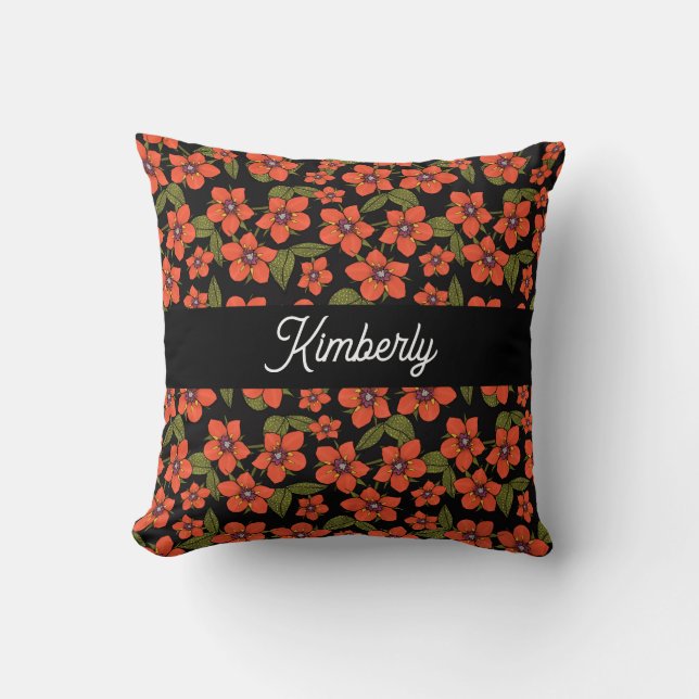 Scarlet Pimpernel Watercolor Monogram Name Kissen (Vorderseite)