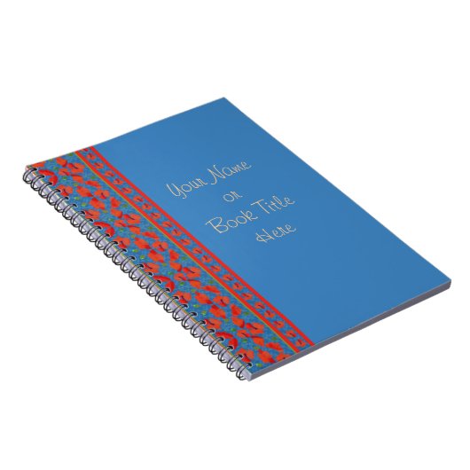 Scarlet Poppies Border auf blauem Hintergrund Notizblock (Rechte Seite)