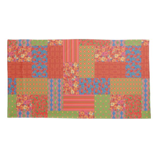 Scarlet Poppies Notalgic Imitats Patchwork Muster Kissenbezug (Rückseite-Links)