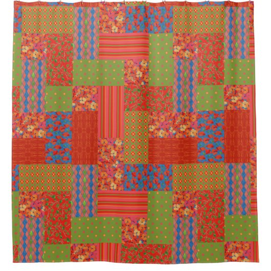 Scarlet Poppies Patterns Nostalgische Imitate Patc Duschvorhang (Vorderseite)