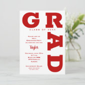 Scarlet Red and White Graduation Party Einladung (Stehend Vorderseite)