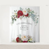 Scarlet Red Ivory Peony Eucalyptus Wedding Prop Wandteppich (Vorderseite)