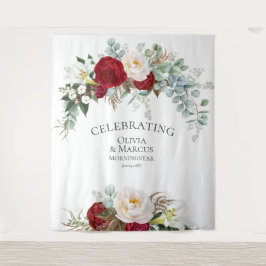 Scarlet Red Ivory Peony Eucalyptus Wedding Prop Wandteppich