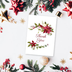 Scarlet Red Poinsettia Floral Wedding Dankeskarte