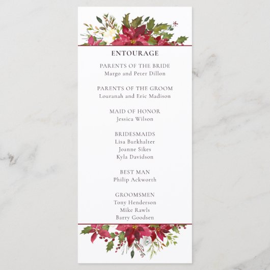 Scarlet Red Poinsettia Floral Wedding Programm (Rückseite)