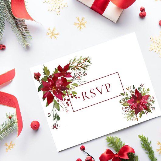 Scarlet Red Poinsettia Floral Wedding RSVP Einladungspostkarte