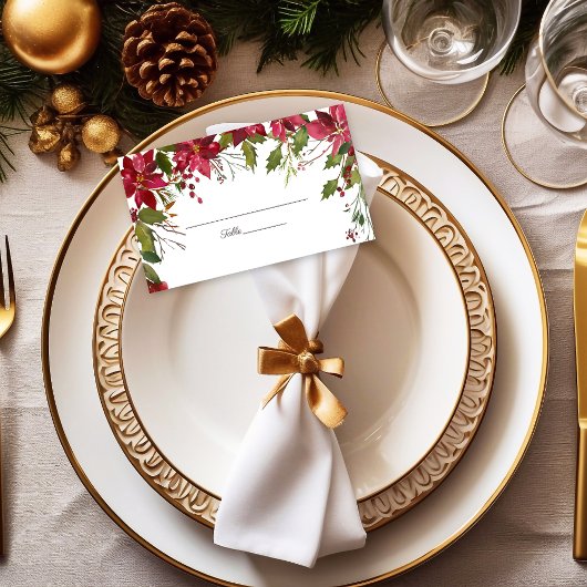 Scarlet Red Poinsettia Florals Wedding Platzkarte