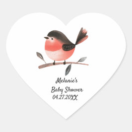 Scarlet Robin auf Branch Woodland Bird Baby Dusche Herz-Aufkleber