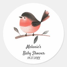 Scarlet Robin auf Branch Woodland Bird Baby Dusche Runder Aufkleber