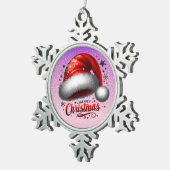 Scarlet Santa Hat Glow  Schneeflocken Zinn-Ornament (Rechts)