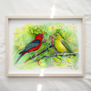 Scarlet Tanager Birds Aquarell Kunst, Dichtung und Poster