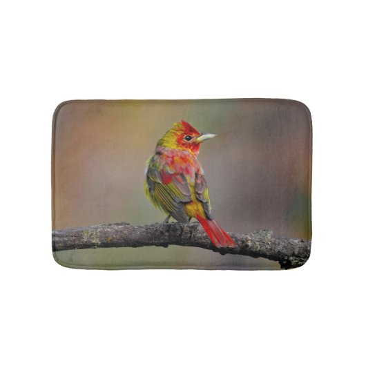 Scarlet Tanager Molting - Original Foto Badematte (Vorderseite)