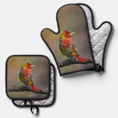 Scarlet Tanager Molting Original Foto Ofenhandschuh & Topflappen-Set (Vorderseite/Rückseite)