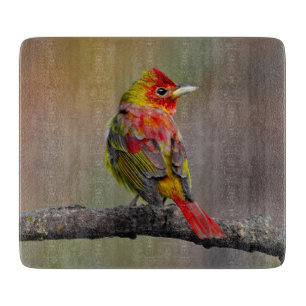 Scarlet Tanager Molting - Original Foto Schneidebrett