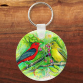 Scarlet Tanagers Aquarellfarbener Bleistift Drawin Schlüsselanhänger (Vorderseite)