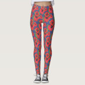 Scarlet und Black Oriental Poppies Muster auf blau Leggings (Vorderseite)