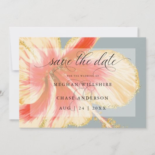 Scarlet und gelbe tropische Blume Wasserfarbensav Save The Date (Vorderseite)