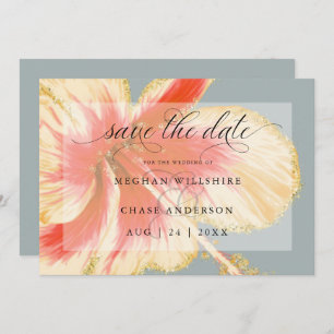 Scarlet und gelbe tropische Blume Wasserfarbensav Save The Date