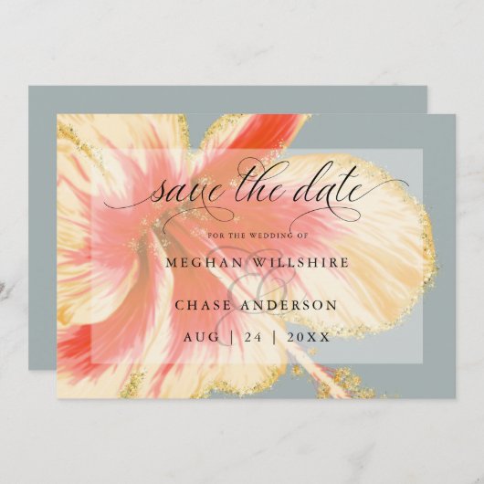 Scarlet und gelbe tropische Blume Wasserfarbensav Save The Date