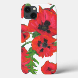 Scarlet und schwarz-orientalische Poppies auf Weiß iPhone 13 Hülle