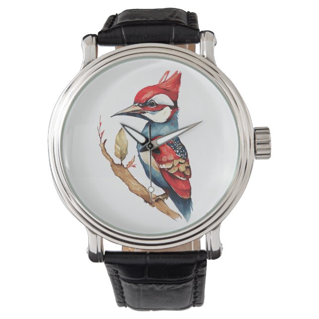 Scarlet Wappen Woodpecker Armbanduhr (Vorderseite)