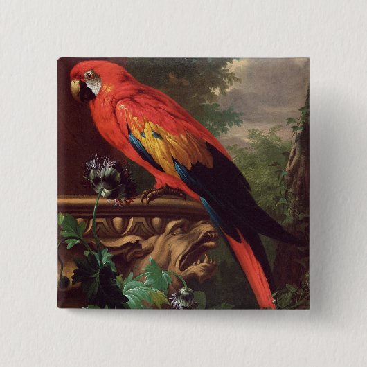 ScarletMacaw in einer Landschaft (Öl auf Leinwand) Button (Vorderseite)