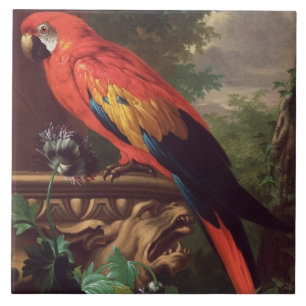 ScarletMacaw in einer Landschaft (Öl auf Leinwand) Fliese