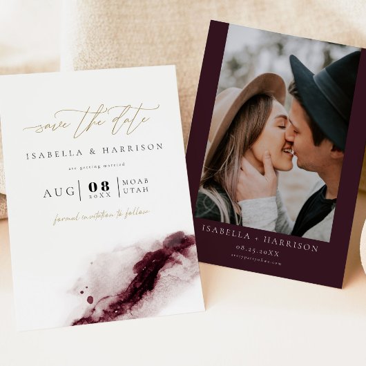 SCARLETT Boho Burgundy und Gold Save the Date Einladung