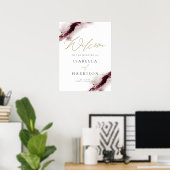 SCARLETT | Burgundy Watercolor Splash Gold Welcome Poster (Heimbüro)