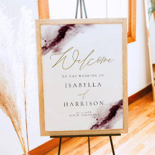 SCARLETT Burgundy Watercolor Splash Gold Welcome Poster