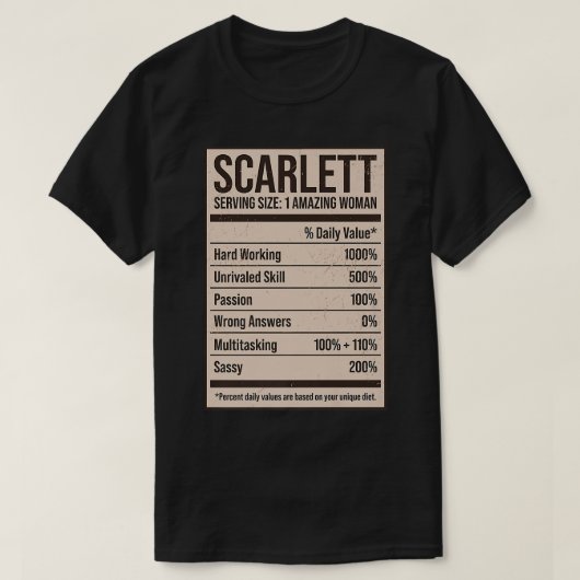 Scarlett Nutrition Fakten Name Nickname Alias Tite T-Shirt (Design vorne)