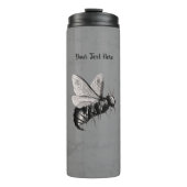 Scary Black White Bee Big Eyes Skulls Wings Grey Thermosbecher (Vorderseite)