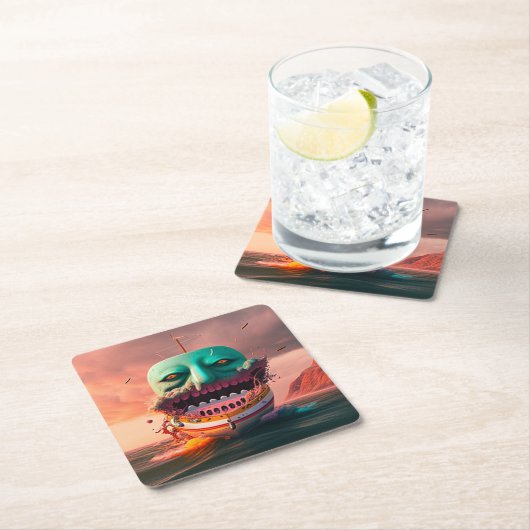 Scary boat rechteckiger pappuntersetzer (Vor Ort)