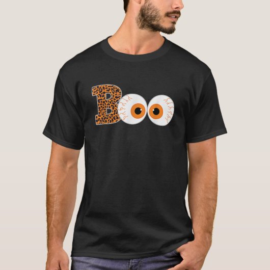Scary Boo Eyeball Leopard Print Halloween Costume T-Shirt (Vorderseite)