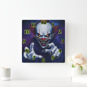 Scary Clown Square Wall Clock Quadratische Wanduhr (Zuhause)