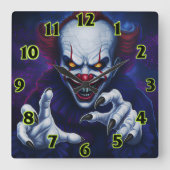 Scary Clown Square Wall Clock Quadratische Wanduhr (Vorderseite)