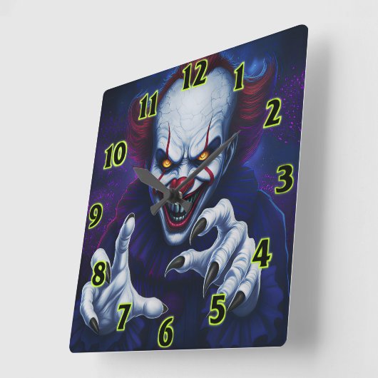 Scary Clown Square Wall Clock Quadratische Wanduhr (Winkel)