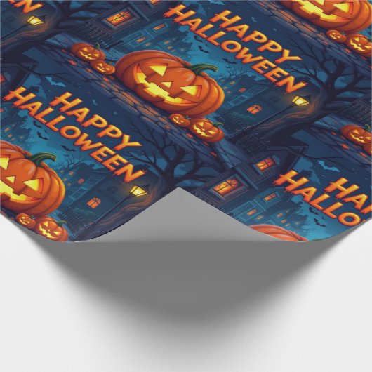 Scary Cute Pumpkins, Ghosts & Spider Web Design Geschenkpapier (Ecke)