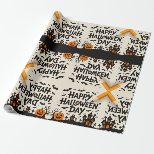 Scary Cute Pumpkins, Ghosts & Spider Web Design Geschenkpapier (Ungerollt)